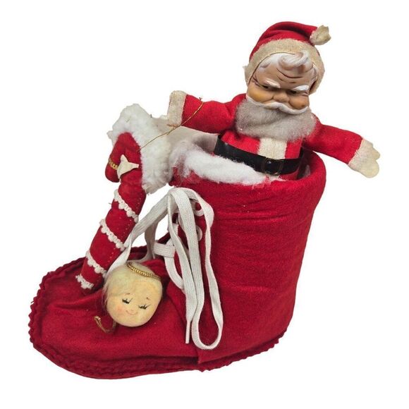 Vintage Mid Century Santa Red Felt Boot Decoration Christmas Kitsch 10" - Picture 2 of 7